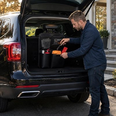 Rangement coffre voiture pratique pour stocker les outils et le matériel de dépannage du véhicule