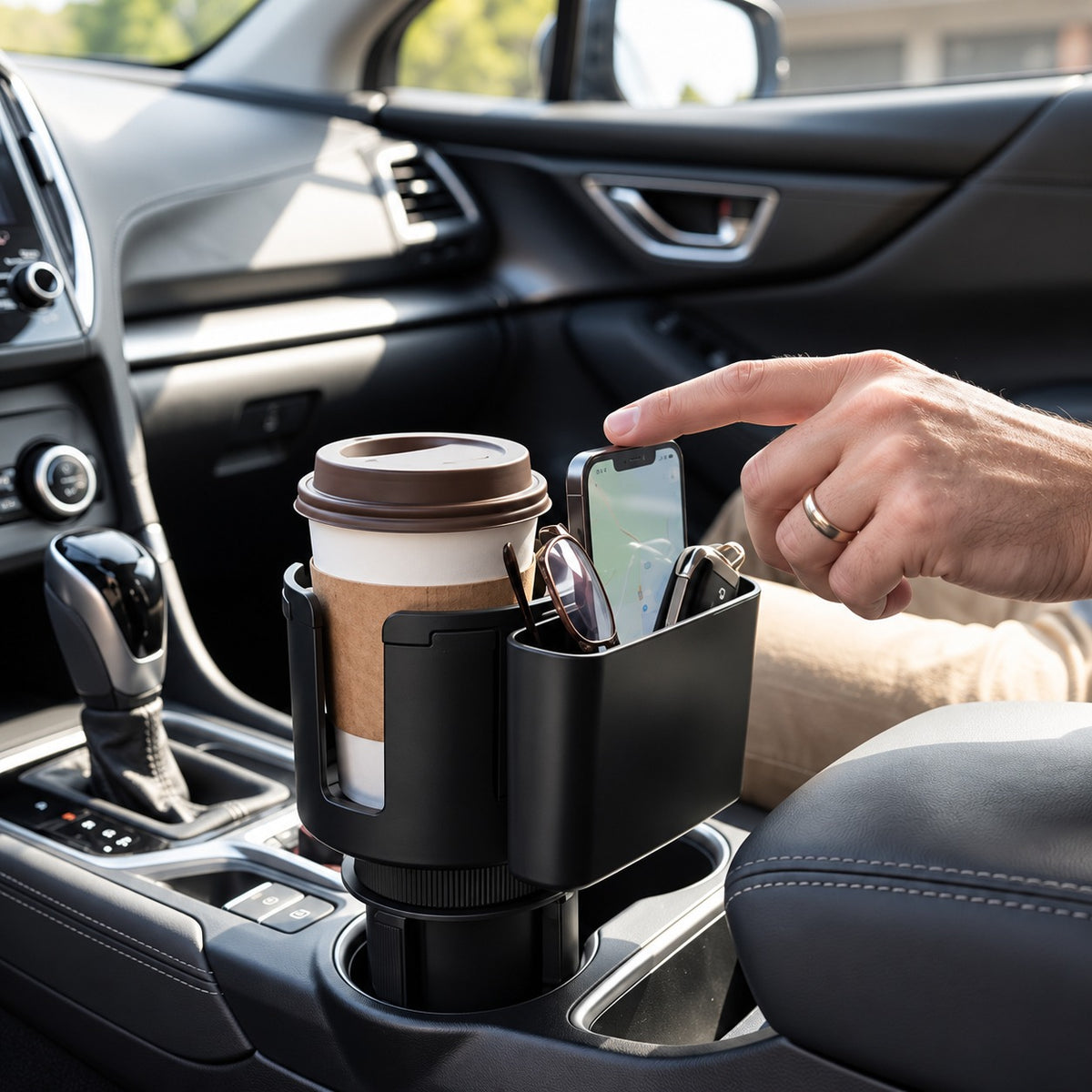 Porte gobelet voiture spacieux et pratique avec petite boite rangement lunette et téléphone