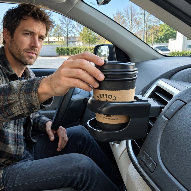 Porte gobelet homme dépose un café