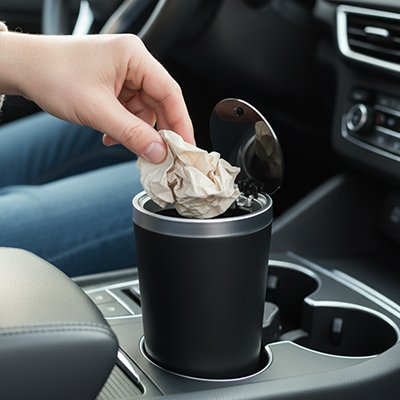 Poubelle de voiture​ couvercle argent console centrale femme dépose papier