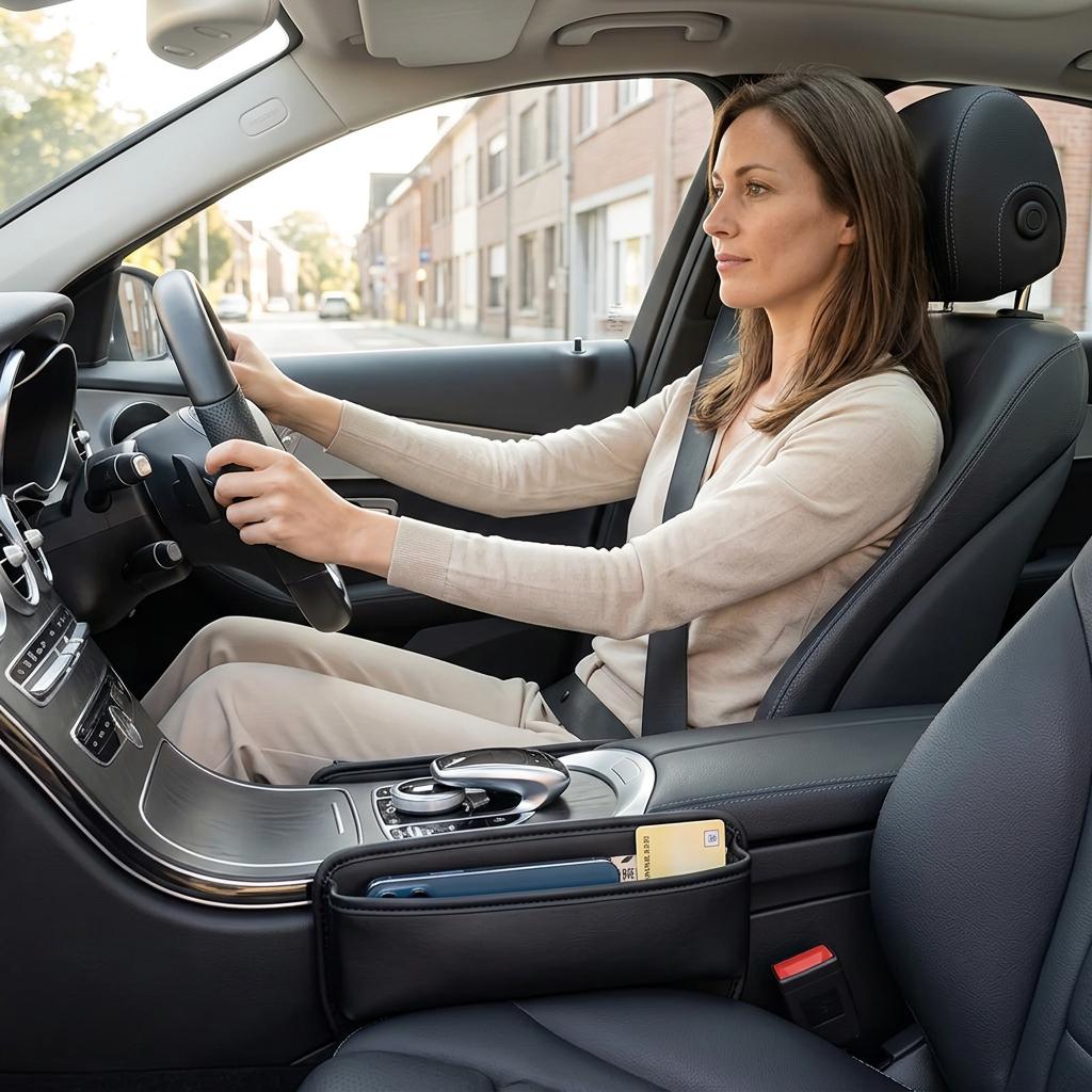 Organisateur de voiture noir en similicuir, parfait pour garder l'essentiel à portée de main.