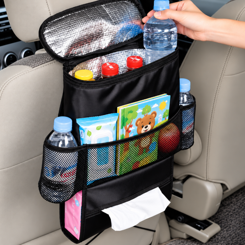 Organisateur de voiture isotherme pour appui-tête de siège, parfait pour les boutielles d'eau et aliments.