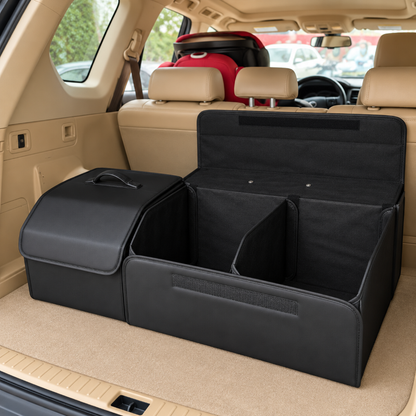 Rangement coffre voiture, grand volume avec couvercle à fermeture velcro pour sécuriser les objets