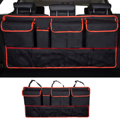 Rangement coffre voiture universel arrière siège noir et bordure rouge